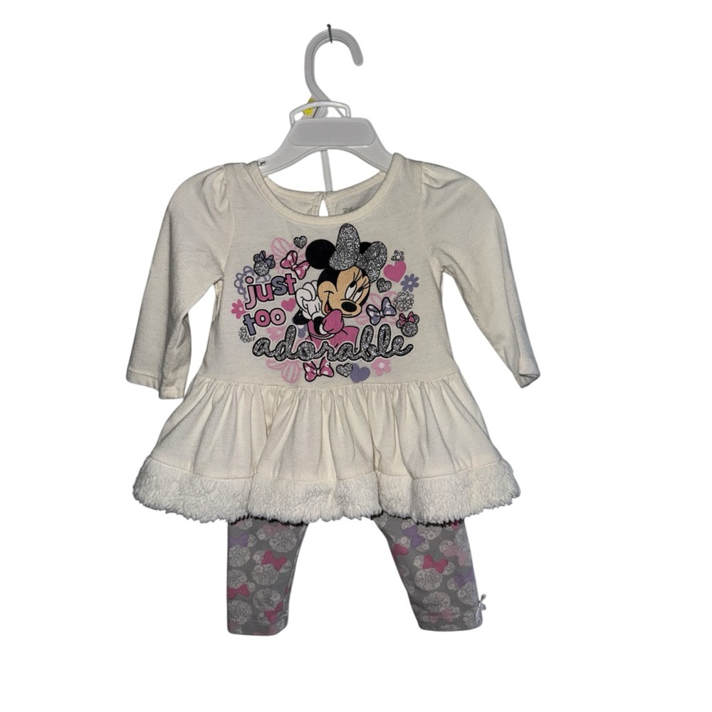 Disney Minnie Mouse Baby Cream white and gray outfit,  12M